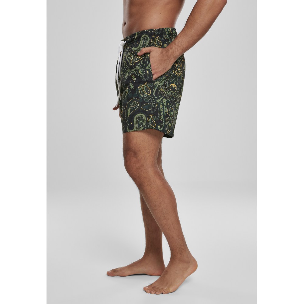 Urban Classics - Paisley Zwemshorts - Zwart/Groen